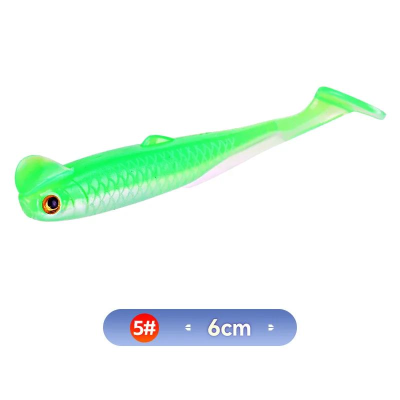 Señuelo de pesca pez colorido ojo 3d cola en T cebo suave 6cm 1,3g señuelos de gusano artificiales Texas Drop-Shot mordedura plataforma de plomo lote 10 piezas - imagen 4