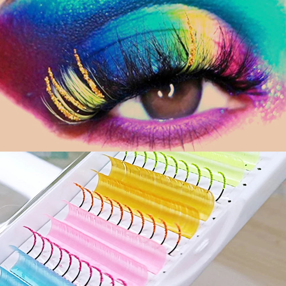 Glitter Color Fake Lashes Fluorescence False Eyelash Natural Soft Faux Mink Eyelash Extensions Russian Volume Individual Lashes