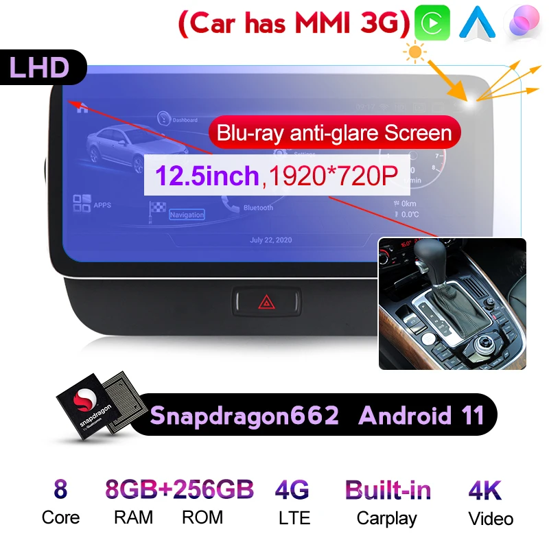 12.5'' Android 11 8+256GB Auto Radio for   Q5 2009-2017 With MMI 3G 1920*720 IPS+DSP Car Video Recorder Support Carplay SWC