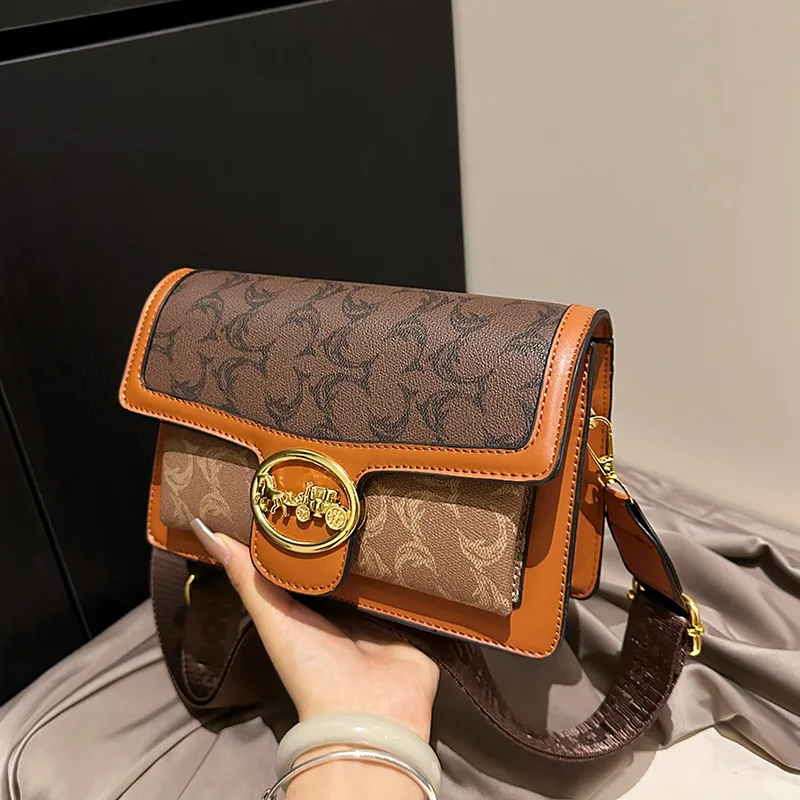 

2025 Vintage Print Square Bag Designer Inspired Crossbody Purse for Women Minimalist Shoulder Bag