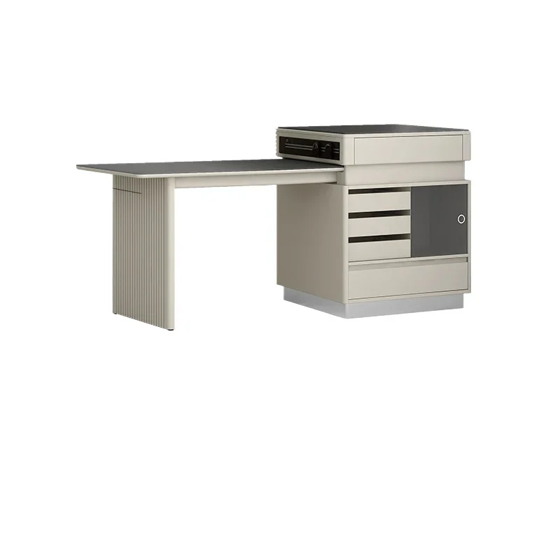 Mesa de isla retráctil, mesa de comedor de losa de roca de lujo ligera, mesa de isla media de losa de roca