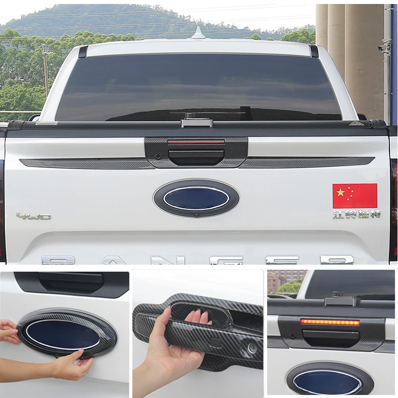 

Rear Door Handle Bowl Cover Carbon Fiber Tailgate Strip Trim Emblem Sticker Car Accessorie For Ford Ranger Wildtrak T9 2023 2024
