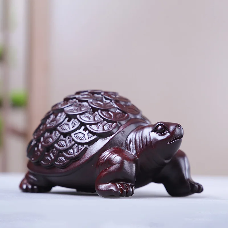 Ebony Wood Carving Small Water Turtle Decoration Animal Chinese Style Decoration Carving Wooden Craftwork Home Office Gift