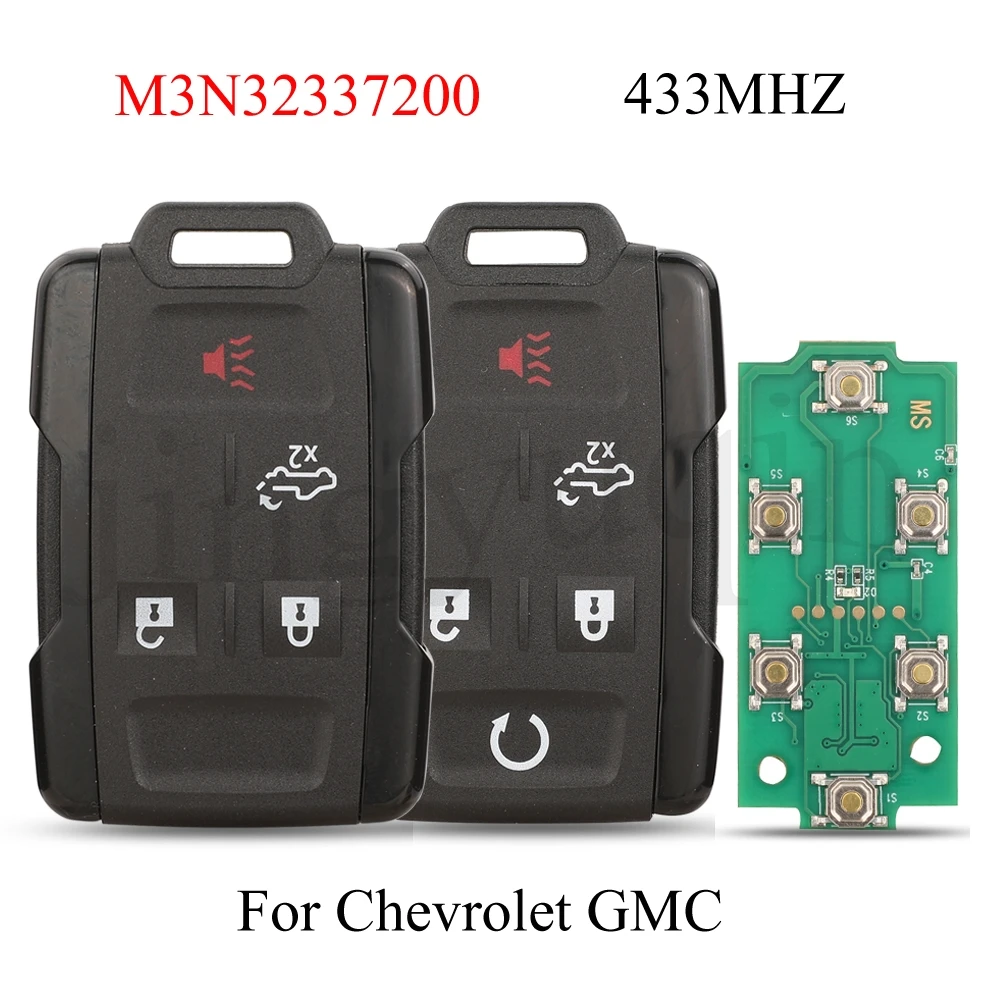 jingyuqin M3N32337200 433Mhz Remote Car Key Alarm Pickup 3+1/4+1 Buttons Black For Chevrolet Suburban Tahoe Silverado Canyon GMC