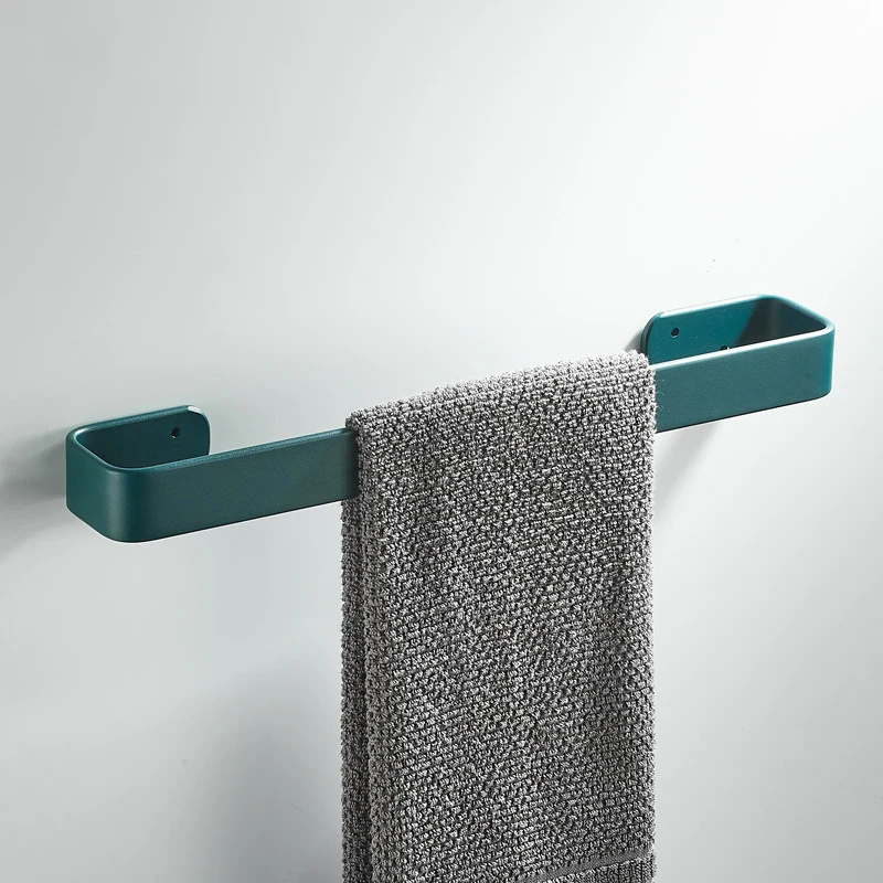 Green Towel Rack Wall Mounted Bathroom Towel Bar Aluminum Nail Free Towel Rack Shoe Rack Shower Single Rod Bathroom Hardware