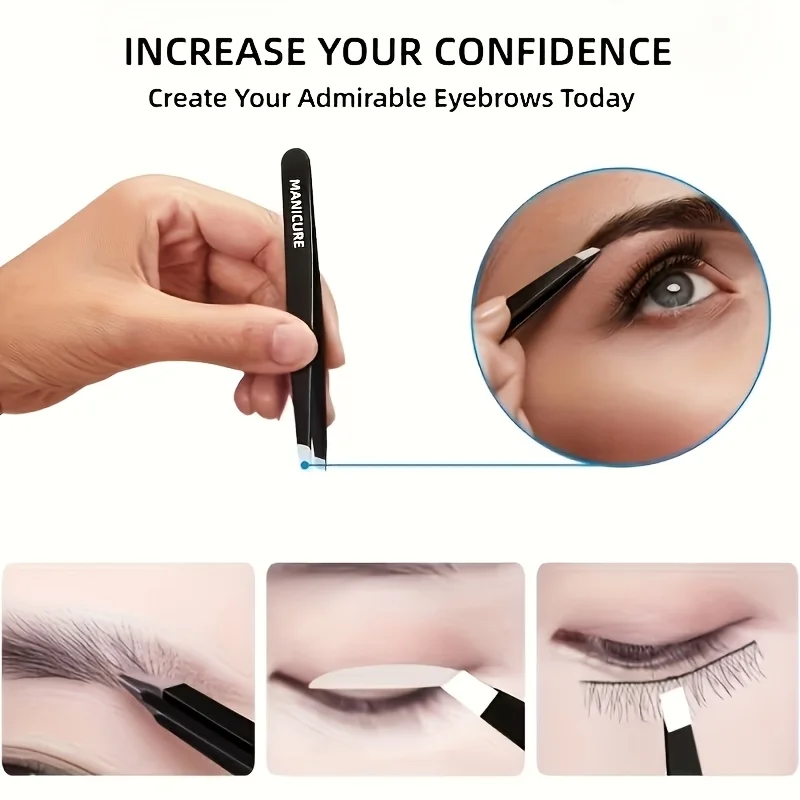 Pinzas para Cejas de Acero Inoxidable de Alta Calidad, 3 Piezas, Pinzas para Depilación, Especializadas para Recortar la Barba, Punta Inclinada