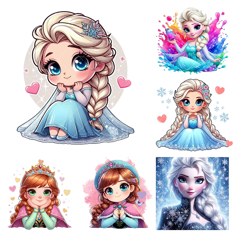 Frozen Princess Sister Iron On Heat Transfer Sticker For Clothes Dtf Pinted Vinyl Thermal Appliques Washable T-shirt Decal