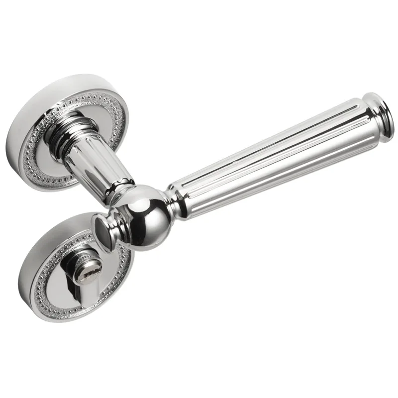 

French bright silver split, Nordic door handle set, simple retro bedroom magnetic silent door lock