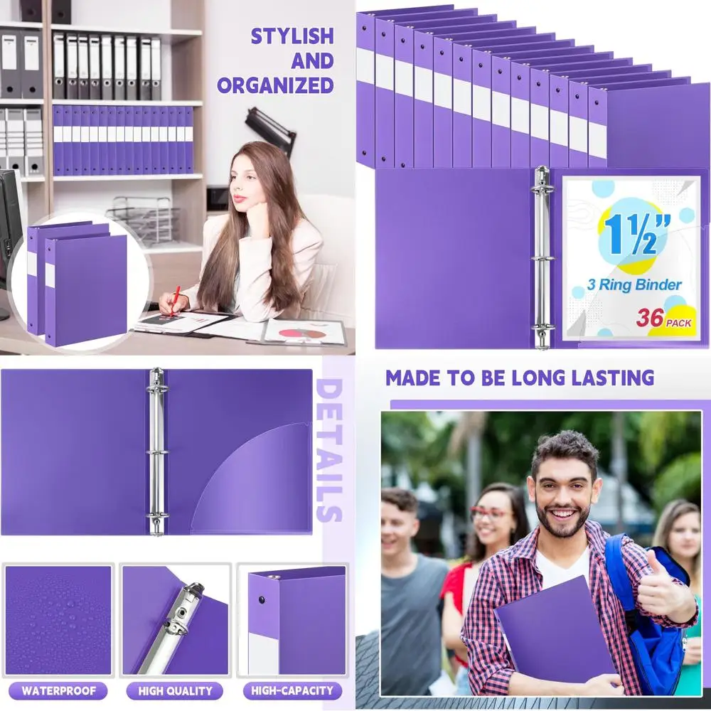 

Набор из 36 папок-регистраторов с 3 кольцами, усиленные, на 350 листов, из прочного пластика, для документов формата 8,5x11 дюймов, идеально подходят для дома, школы или офиса.