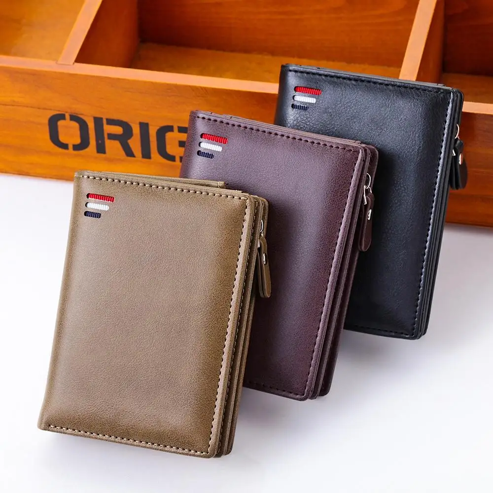 

Модный многофункциональный мужской кожаный кошелек для удостоверения личности с держателем для карт на молнии