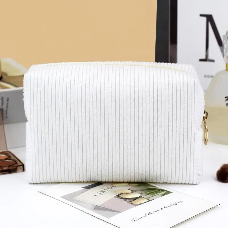 Toiletry Bag for Travel Corduroy Cosmetic Organizer with Sanitary Pad Pouch Cute Design for Women