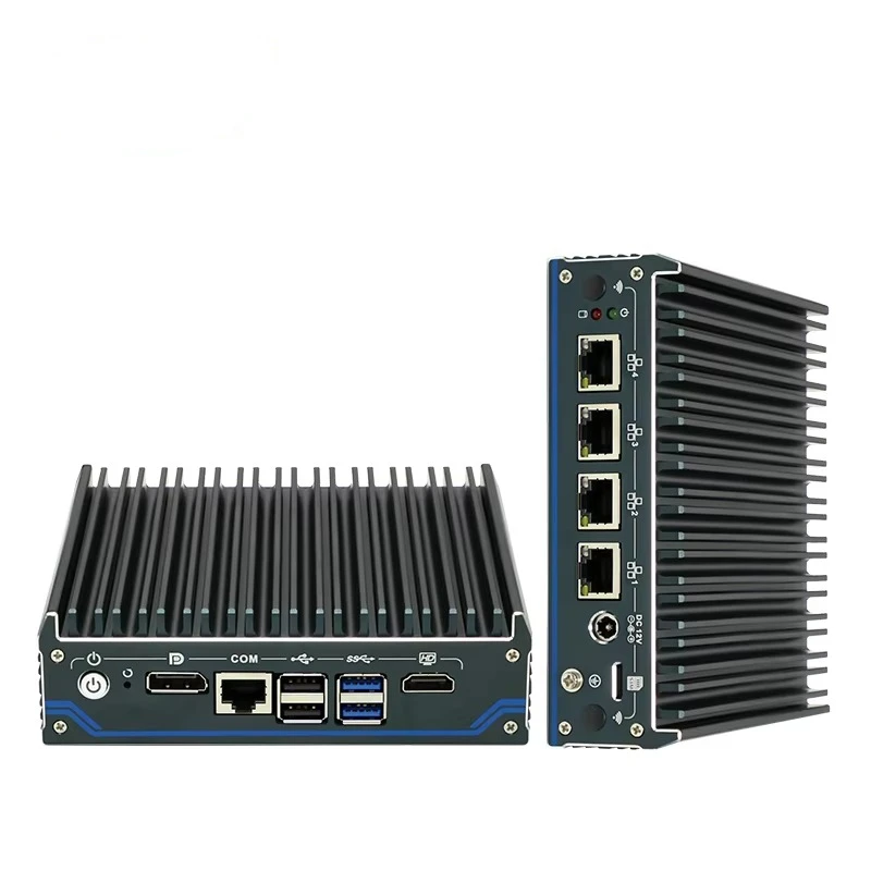Fanless     J4125 Mini PC X86 Win10 Linux 4 LAN DP 4K 4 USB DDR4 Mini Industrial Embedded Computer with AU US EU Plugs