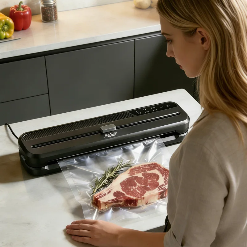 Powerful Food Vacuum Sealer Machine, 55kPa Powerful Suction, Dry & Moist Modes, External Vacuum System with 10 Vacuum Bags view 2
