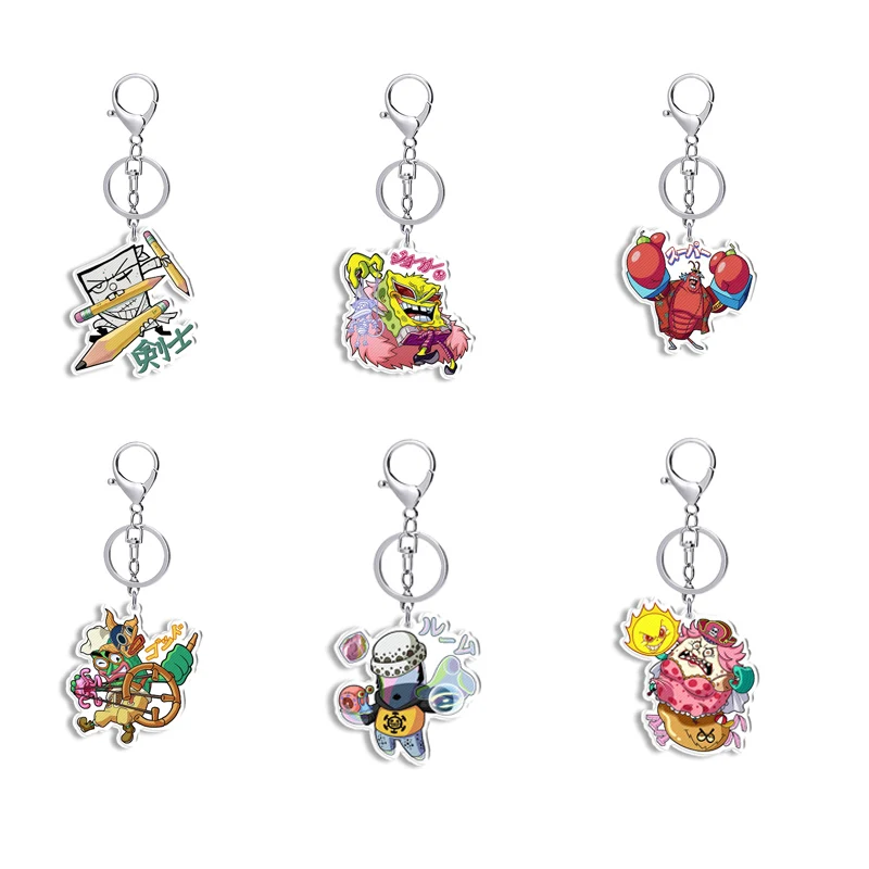 

NEW DIY Homemade Anime One Piece Drag Patty Acrylic Key Chain Luffy Zoro Drag SpongeBob Backpack Pendant Jewelry Holiday Gifts