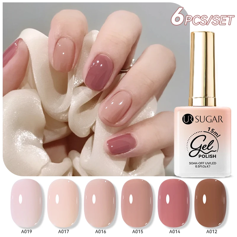 UR SUGAR 6 ชิ้น/เซ็ต 15ml ชุดกาแฟเจลเล็บชุดฤดูหนาวสีน้ําตาล DIY กึ่งถาวร Soak Off UV เล็บออกแบบเล็บ
