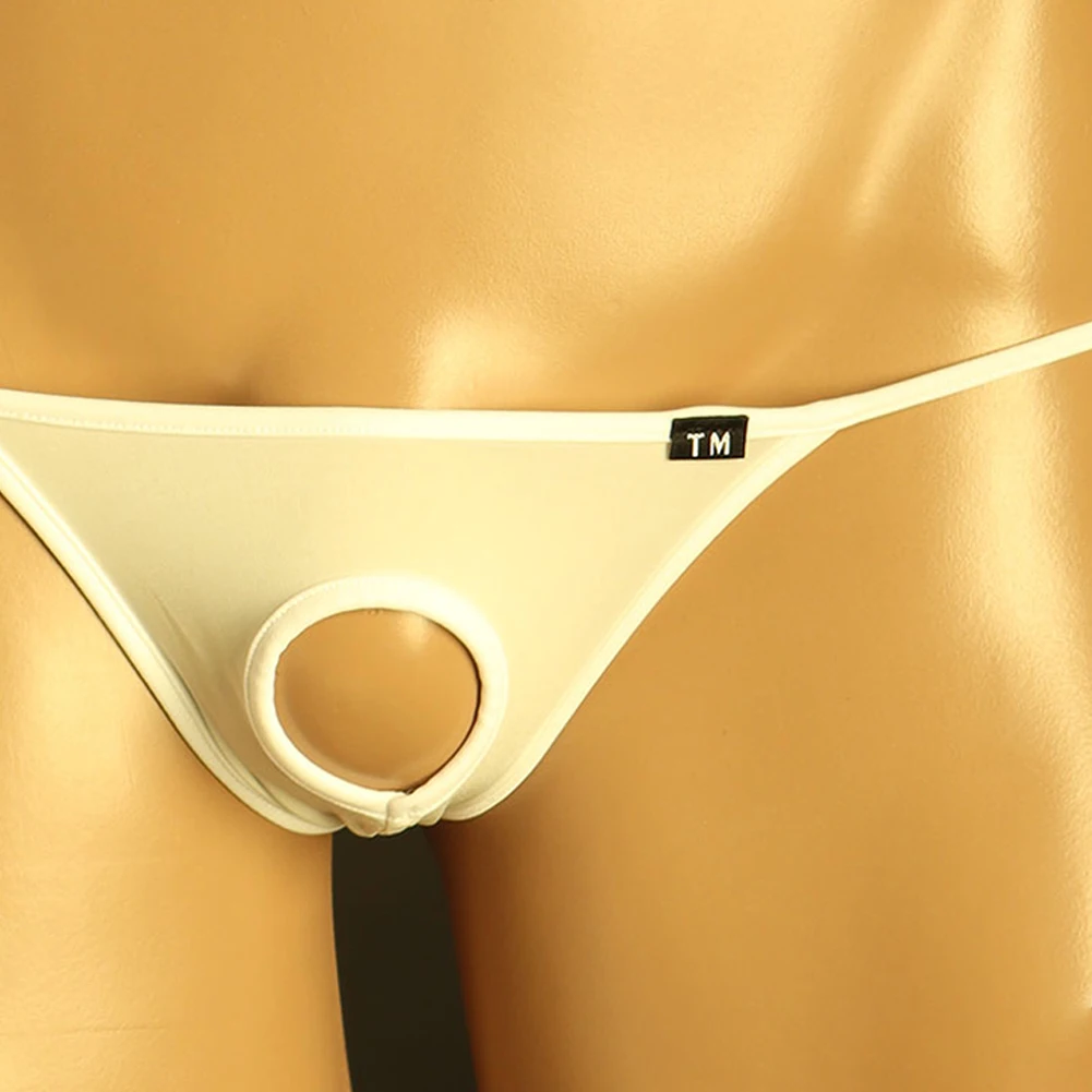 Open Front Hole G-String Lingerie Sexy Men Ice Silk Briefs Exposed Cock Thong Low Rise Panties Gay Underwear T-Back Underpants