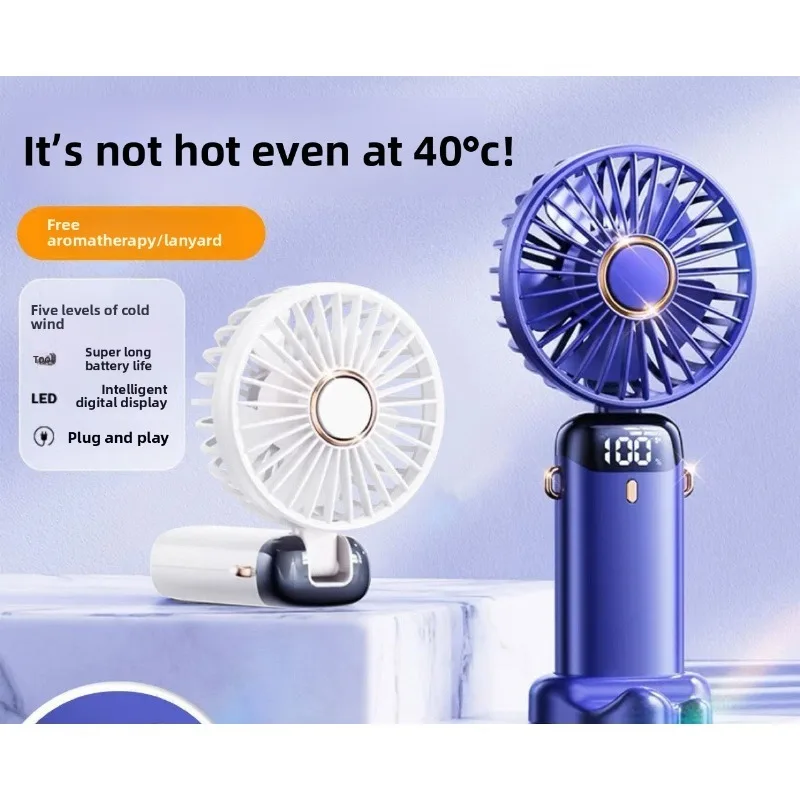1Pc Foldable Handheld Fan USB Rechargeable Mini Portable Neck Hanging Digital Display Desk Cooling Fan