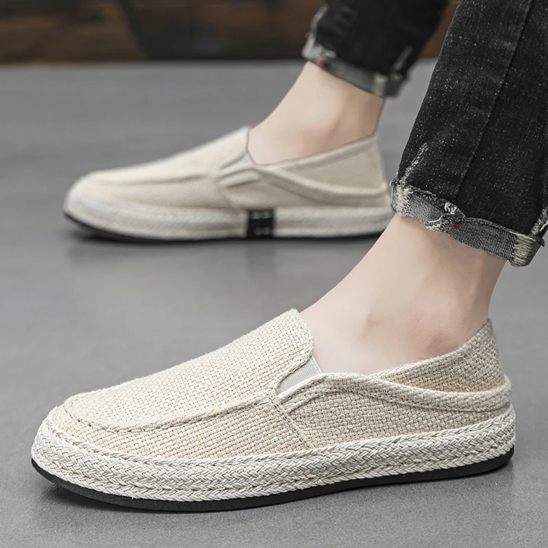 

Spring and Summer Linen Fiber Breathable Canvas Men's Plus-size Loafers, New Anti-slip and Comfortable Walking and Casual Shoes