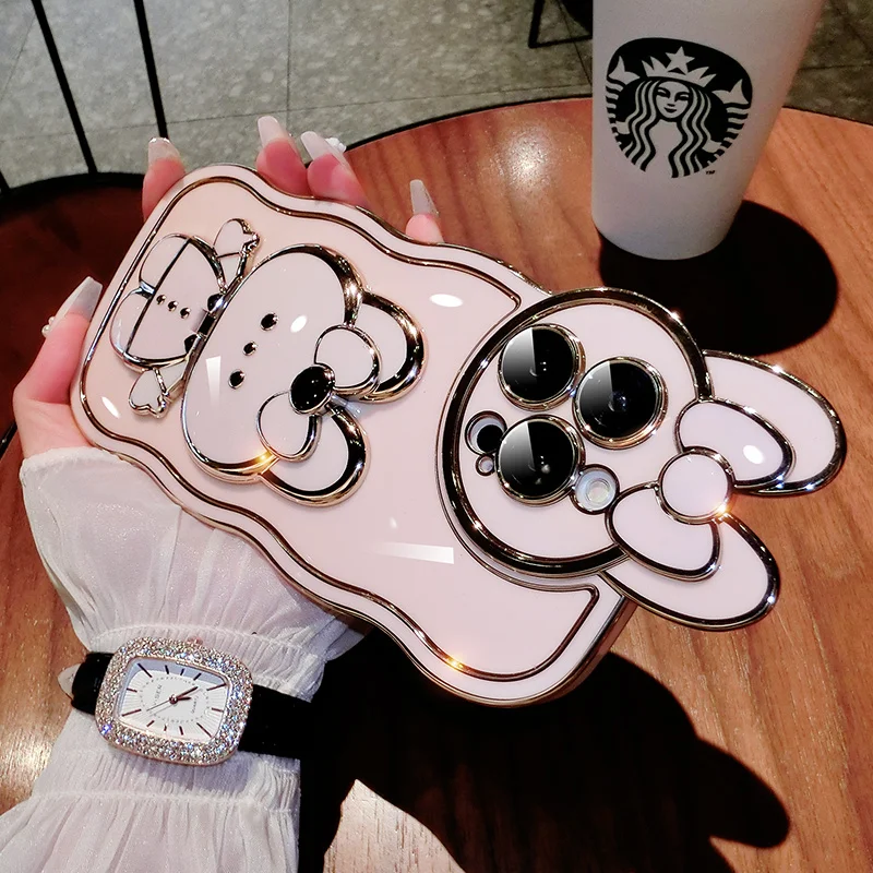 

2023 New Cartoon Rabbit Makeup Mirror Holder Phone Case For iPhone 14 13 12 11 Pro Max 14Plus Luxury Lens All Inclusive Cover