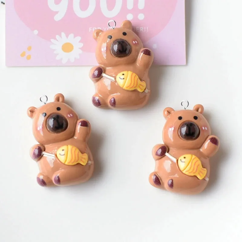 10Pcs Flatback Kawaii Capybara Resin Charms Adorable Fruit Decor Animal Pendants DIY Jewelry Making Findings For Keychain