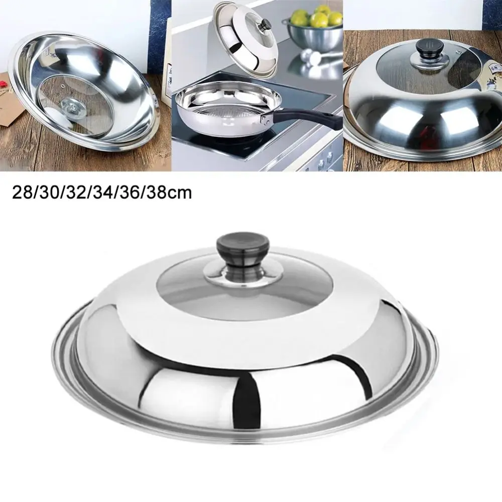 Round Pot Lids Frying Pan Covers Universal Replacement Cover Wok Lid Pot Visualized Stainless Steel Vegetable Cover