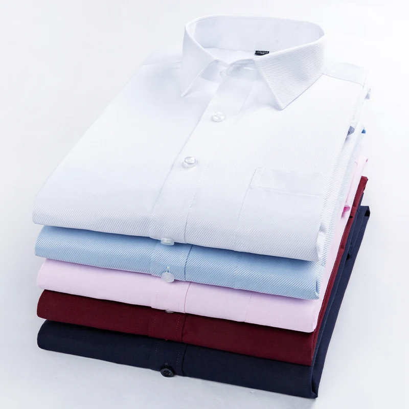 S-8XL Men's Long Sleeve Slim Fit Business Formal Shirt Light Blue Professional Work Shirt Plus Size White Shirt