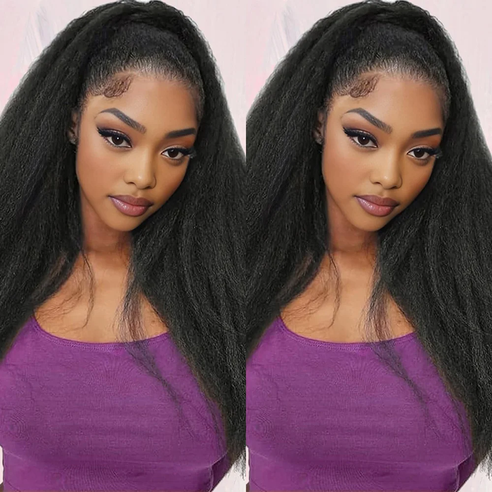 Parrucche anteriori in pizzo diritto crespo capelli umani 13x4 parrucca anteriore in pizzo trasparente capelli umani con Pre pizzicato 200% densità Yaki dritto