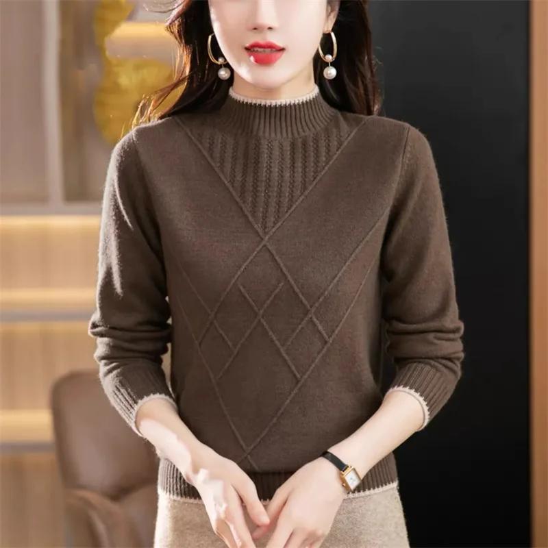 2024 Spring Autumn Thick Sweaters New Half High Neck Warm Bottoming Shirt Wool Pullover Tops Women Pull Femme Jersey Tops