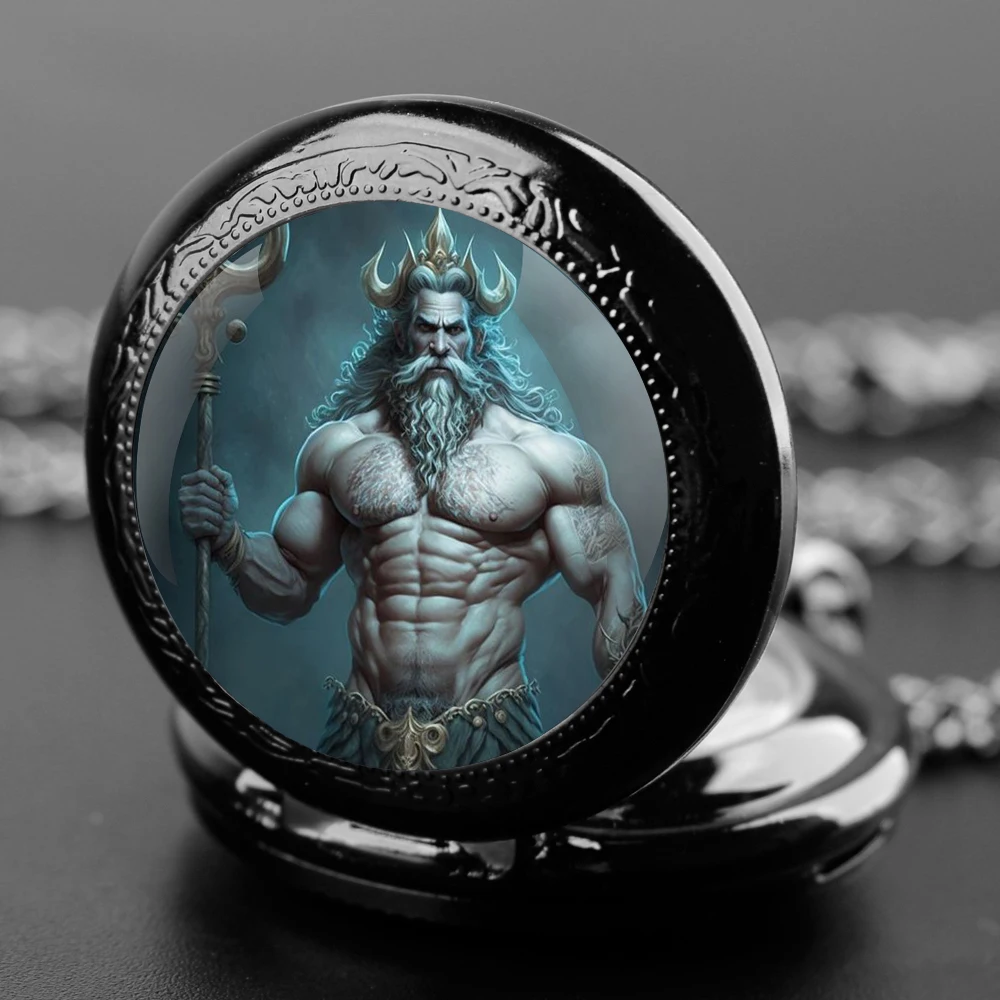 Poseidon-Montre de Poche à Quartz en Verre avec Numérisation Arabe, Collier Vintage, Cadeau pour Homme, Femme et Enfant