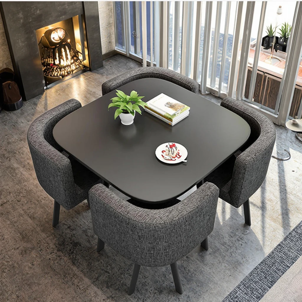 Customer High Quality Luxury Dining Room Set With Wood Stone Table And Chair Smokeless Barbecue Restaurant Furniture