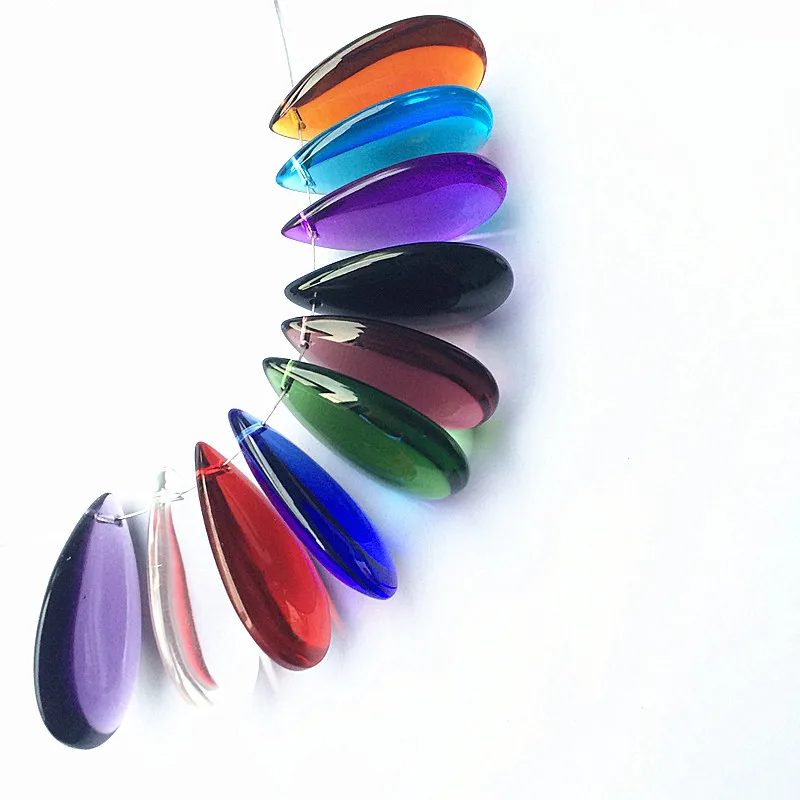 Hot Selling 38mm Glass Smooth Waterdrop Multicolor Stone Wedding Party/ Garden Hanging Decoration For Chandelier Curtain Pendant