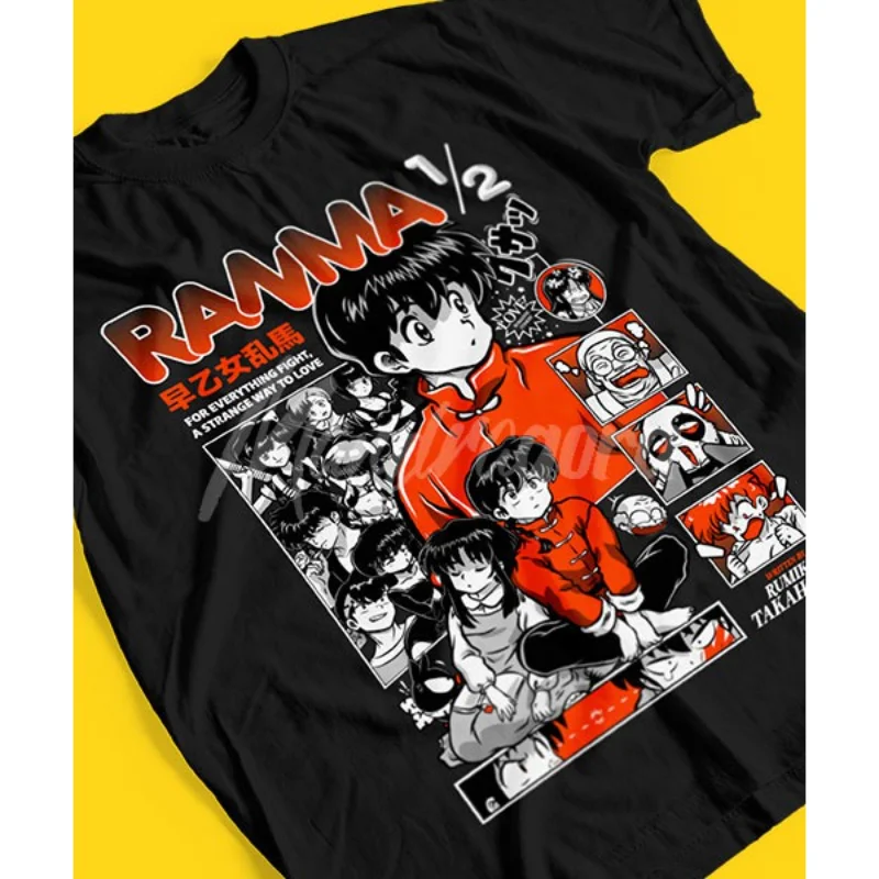 Ranma 1/2 Anime Saotome Ranma Grafik T-Shirt Vintage Manga Collage Druck Herren Casual Kurzarm Unisex Streetwear T-Shirts Tops – Detail 2