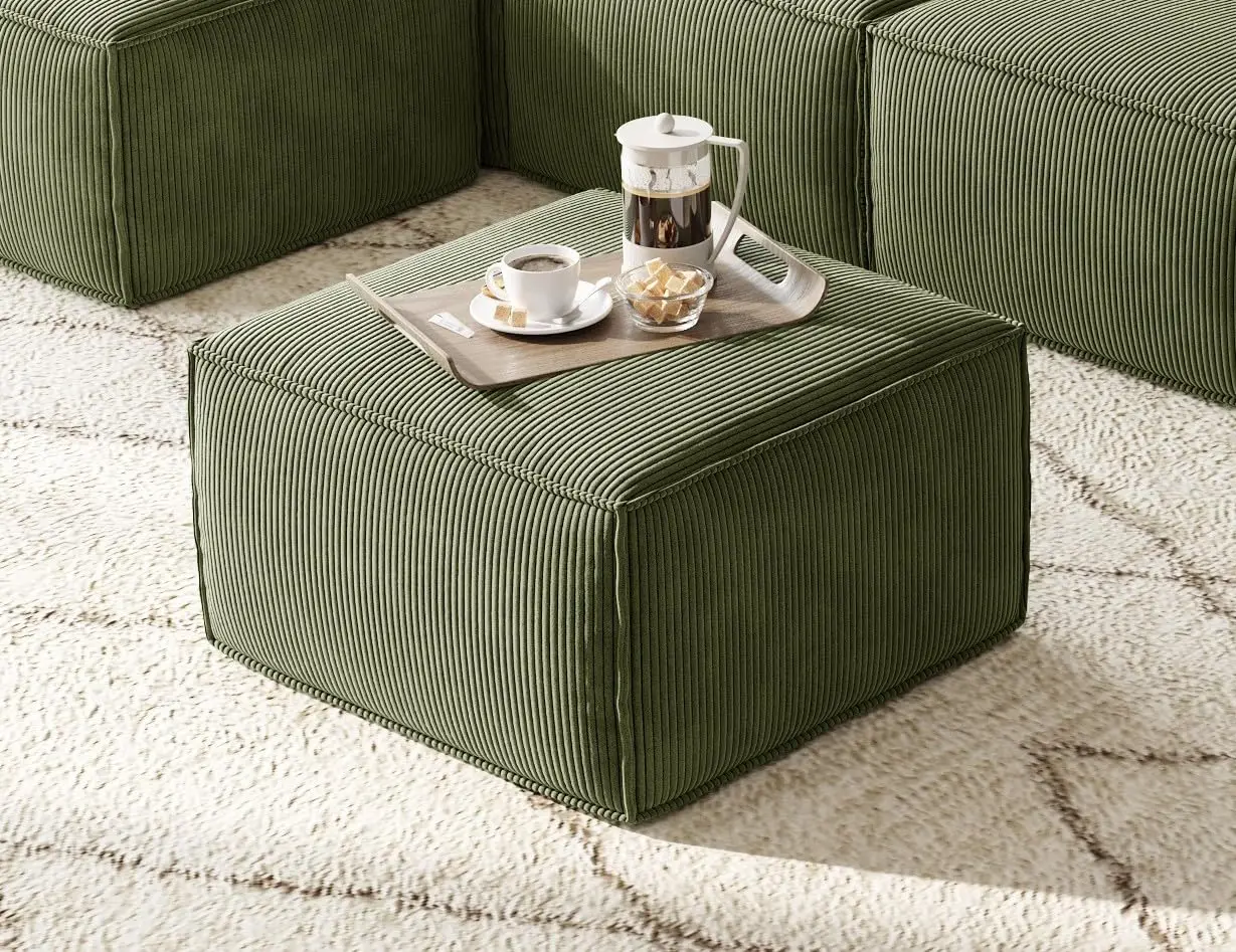 Modular Sectional Sofa Ottoman, Corduroy Cloud Ottoman for Living Room, No Assembly, Green, Customized