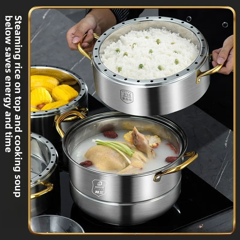 Original Flavor Three Layer Steamer Pot 304 Stainless Steel Multifunction Steamed Buns Rice Energy Saving Steam Cooker