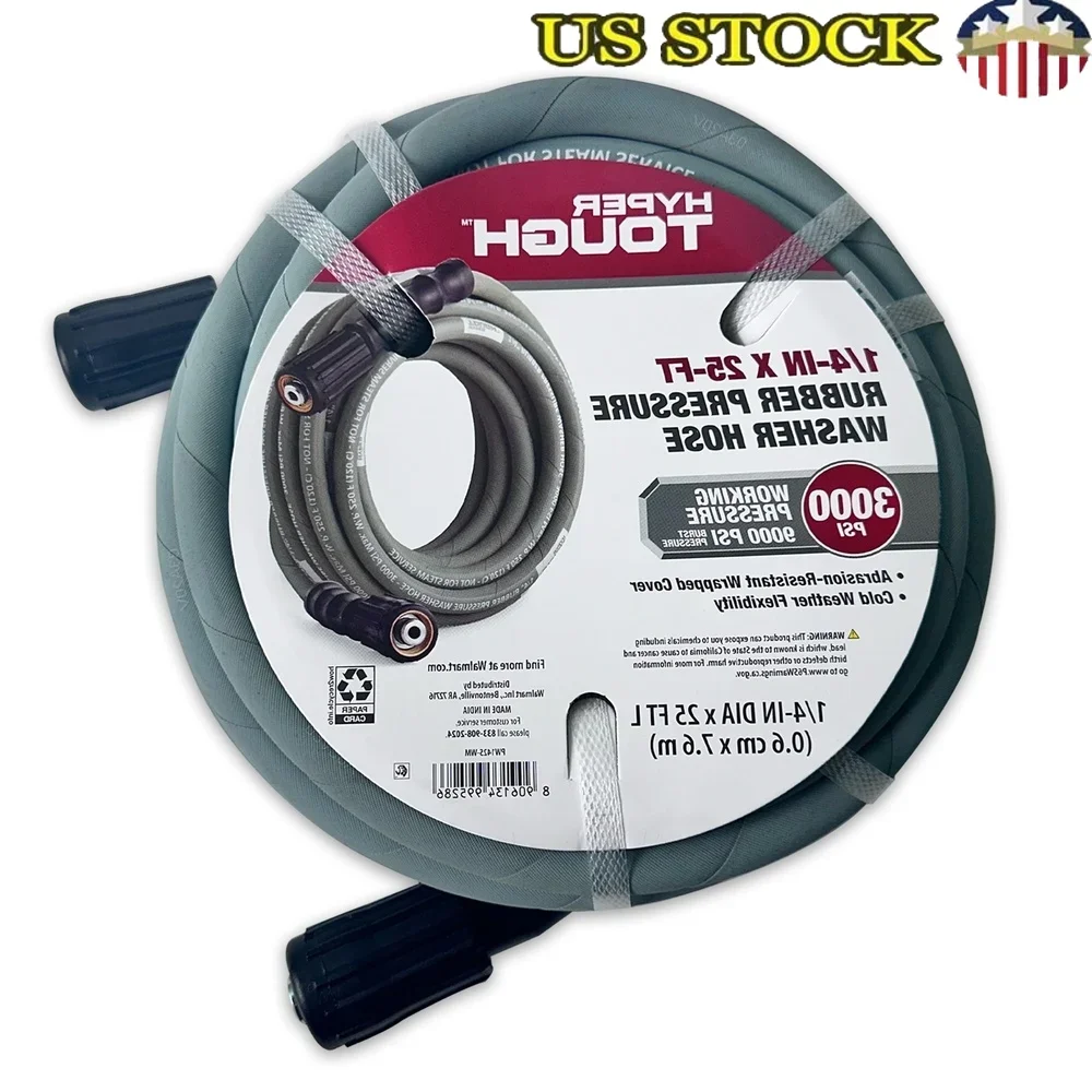 

Шланг для мойки высокого давления 1/4 x 25 футов M22, фитинги, высокопрочная резина, устойчивая к атмосферным воздействиям, удаленная к ультрафиолетовому излучению, устойчивая к озону 3100 фунтов на квадратный дюйм