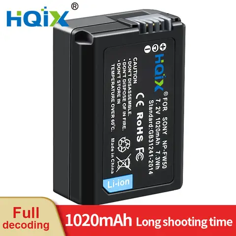 HQIX for Sony ZV-E10 RX10 A7RII A7SII A7R A7S A6500 A6400 A6300 A6100 A6000 A5100 A3000 A55 A5000 Camera NP-FW50 Charger Battery