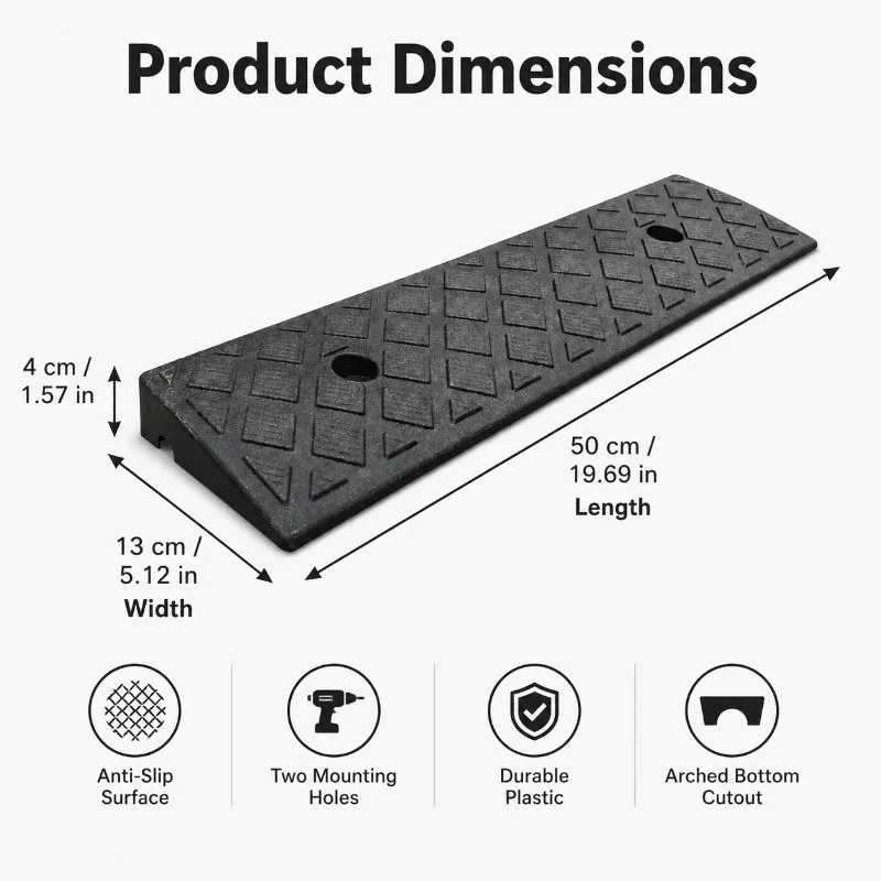 1/2PCS Portable Plastic Curb Ramp 50x13x4cm Anti-Slip Driveway Threshold Ramp for Bike Scooter Garage