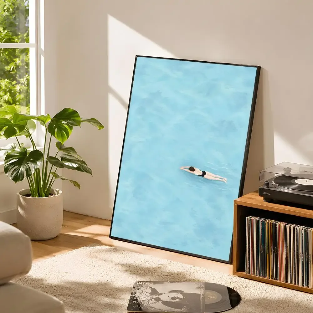 Still Waters Endless Blue — Solitary Swim Art Series Poster Self Adhesive Matte Wall Art Removable Home Room Decoration