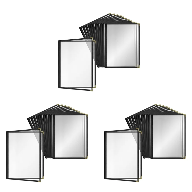 36 Pack Cafe Style Menu Cover, Double Stitch Edge, Crystal Clear Vinyl (Black, 2 Pages/4 Views - 8.5 Inch X 11 Inch)