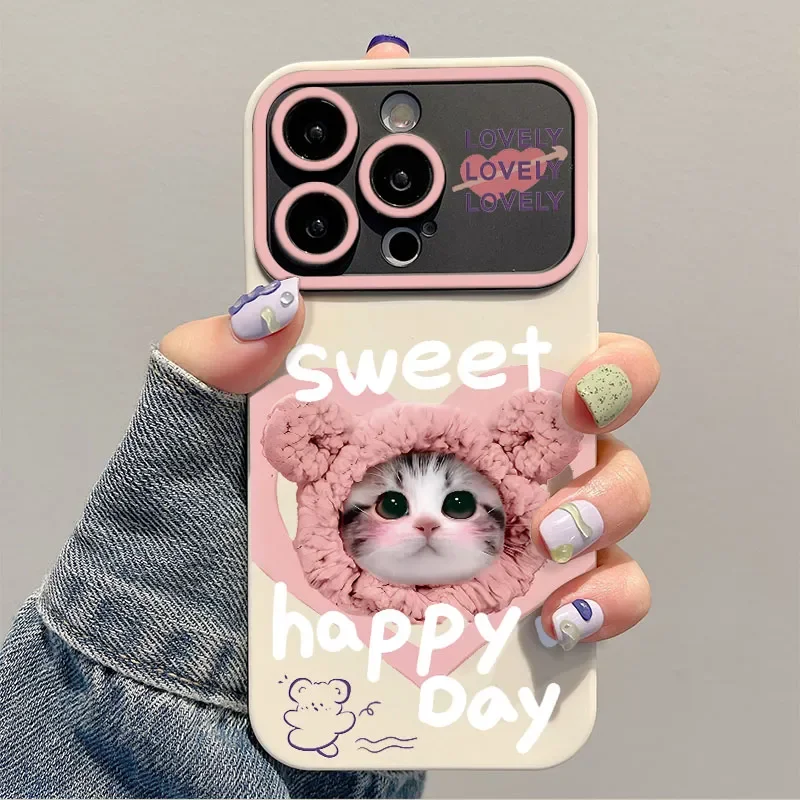 Cute Sweet Lovely Cat Phone Case For iPhone Case 16 15 14 13 12 11 Pro XR XS Max 7 8 Plus Shockproof Soft Phone Y2K Girl Cover