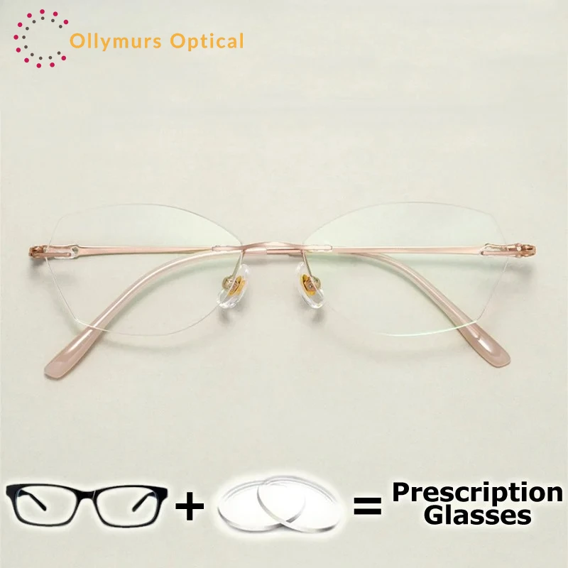 

OLLYMURS Multifocal Glasses Lady Optical Prescription Glasses with Recipe Rimless Titanium Photochromic Free Form Wide Field
