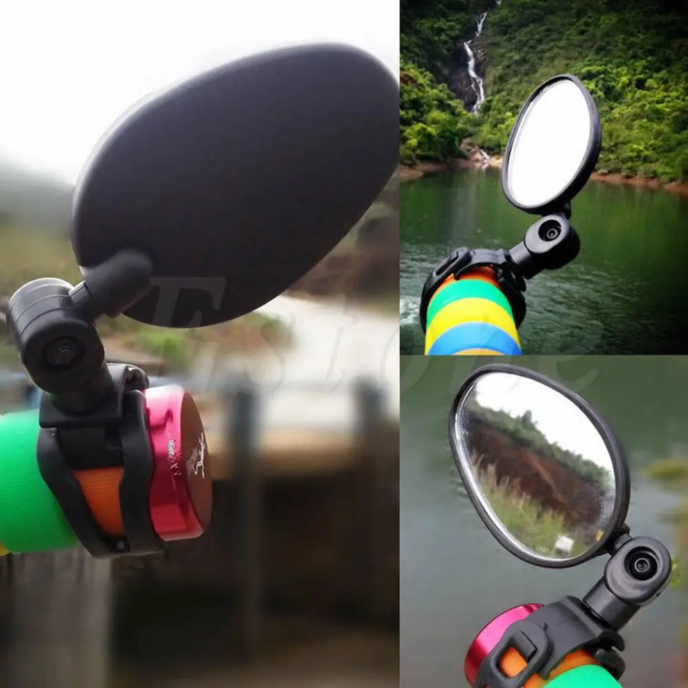 Seguridad exterior caucho+ABS vista trasera 360 ° Gire el espejo retrovisor de la bicicleta del manillar de cristal de la motocicleta