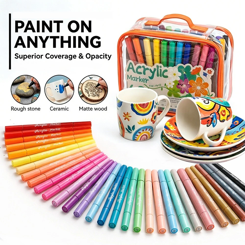 

48/60/72/84/120 Colors Dual Tip Acrylic Markers Set DIY Crafts Graffiti Writing Waterproof Quick-Drying Home School Art Supplies
