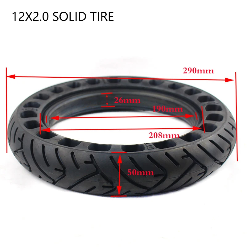 12 Inch Solid Tyre 12x2.0 Non-inflatable Tubeless Tire for Many Gas Scooter E-bike Hoverboard Self Balancing Parts