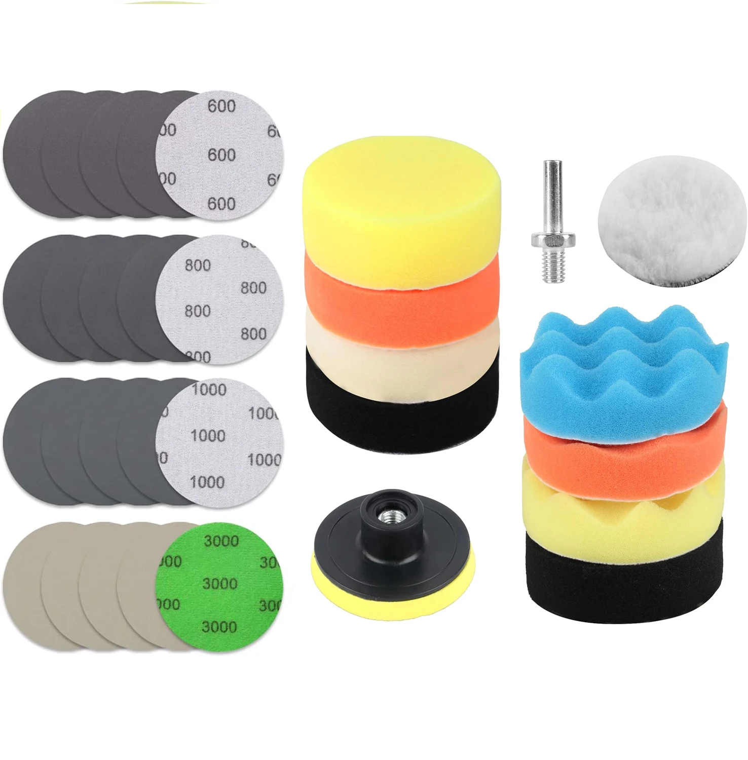 3 بوصة 5 بوصة لوحة تلميع الرطب والجاف الصنفرة عدة 31 قطعة مع متنوعة 600-3000 حصى وسادة الصوف ووسادة دعم لسيارة Polishig