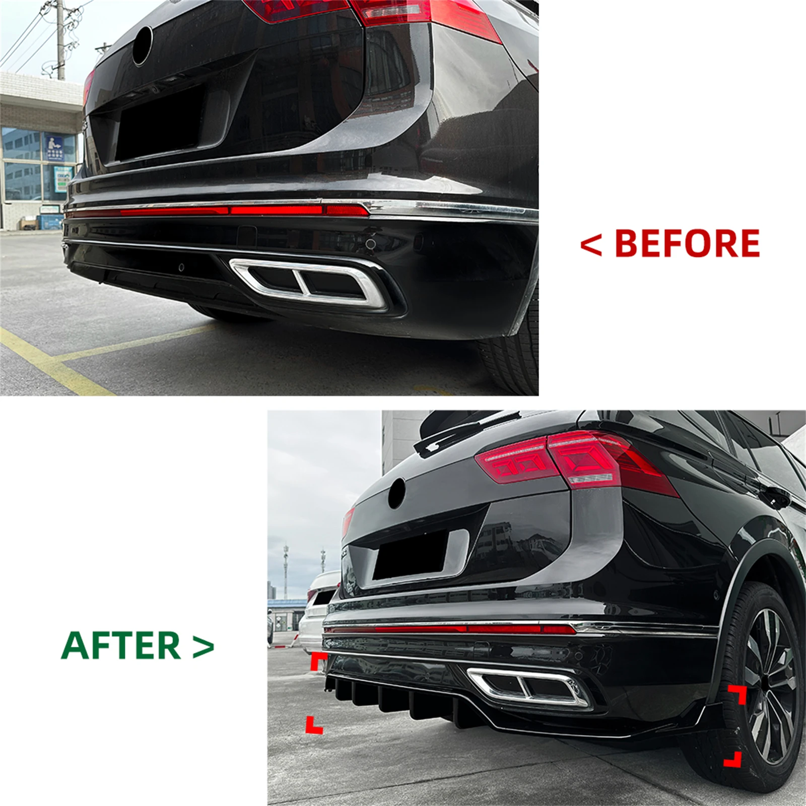 For Volkswagen VW Tiguan MK2.5 R Line 2021 2022-2023 Car Rear Bumper Diffuser Lip Spoiler Chin Automobiles Tuning Body Kits