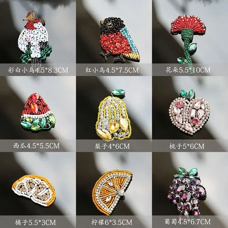 DIY 3D flower rhinestone beaded Patches for clothes Sew on sequins patch bird fruits Applique embroidered parches bordados para