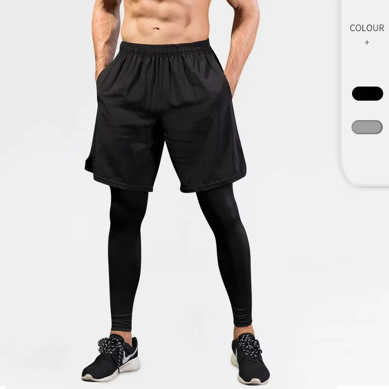 

Men's Sports Leggings with Shorts Double Deck Fitness Gym Compression Pants Running Training Leggings Workout Tights Sportswear