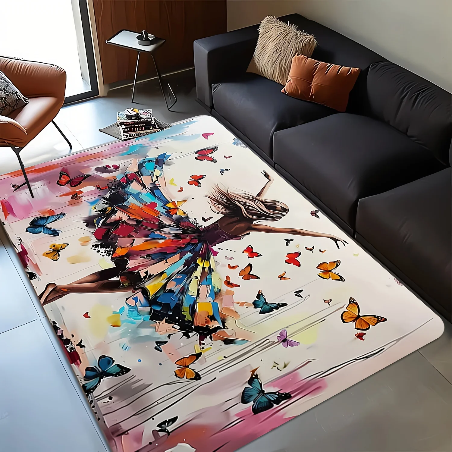 Bohemian Butterfly Abstract Area Rug Mat Modern Colorful Artistic Carpet for Living Room Bedroom Floor Decor Runner