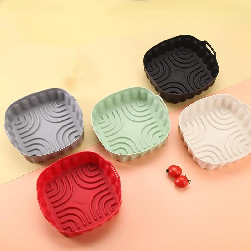 Airfryer Silicone Basket Reusable Square Baking Tray Silicone Mold For Air Fryer Pizza Fried Chicken Basket Air Fryer Accessorie